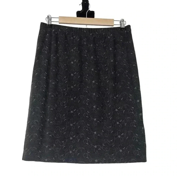 VINTAGE SKIRT WOMENS LARGE TALBOTS FLORAL EMBROIDERED GRAY MIDI 90s VIBES - Picture 1 of 13